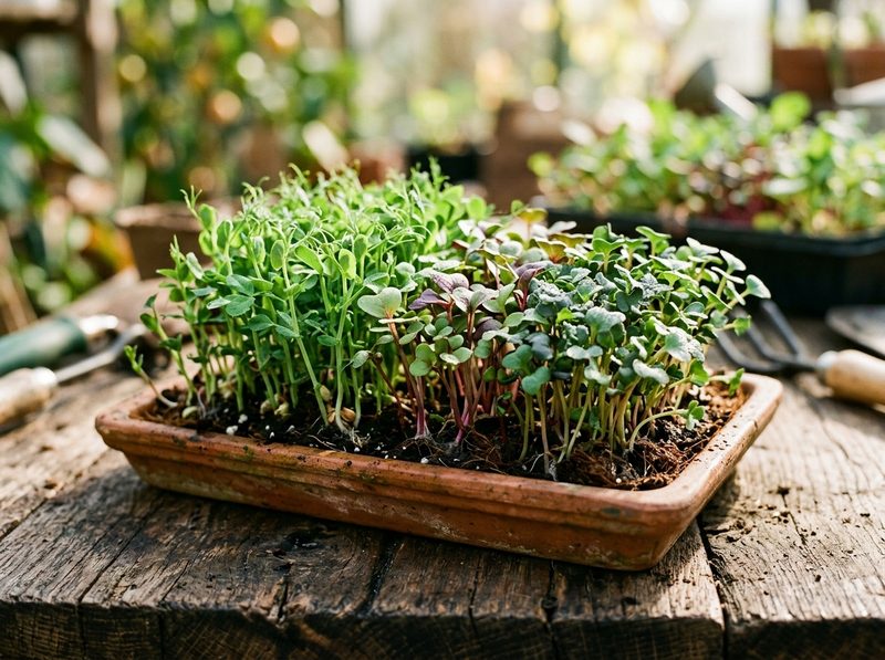 Fresh vibrant microgreens sprouts in a tray