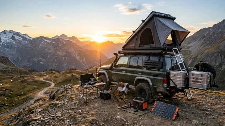 Traverseon overlanding 4x4 expedition setup with rooftop tent aluminum storage cases and camp kitchen